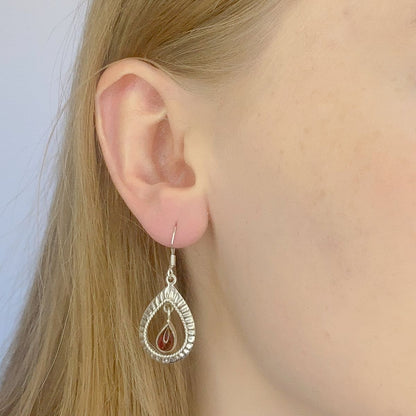 Sterling Silver Garnet Drop Earrings