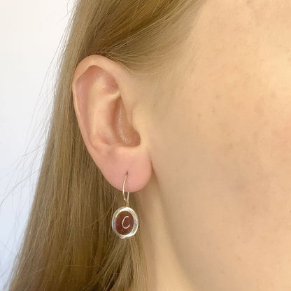 Sterling Silver Oval Garnet Drop Earrings