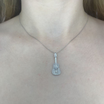 Sterling Silver Rhodium Plated CZ Guitar Necklace