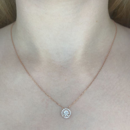 Sterling Silver Rose Gold Plated CZ Crystal Necklace