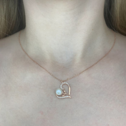 Sterling Silver Rose Gold Plated Pearl Heart Necklace