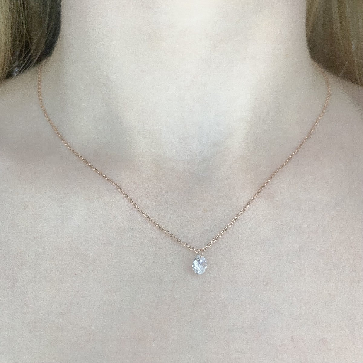 Sterling Silver Rose Gold Plated CZ Crystal Necklace