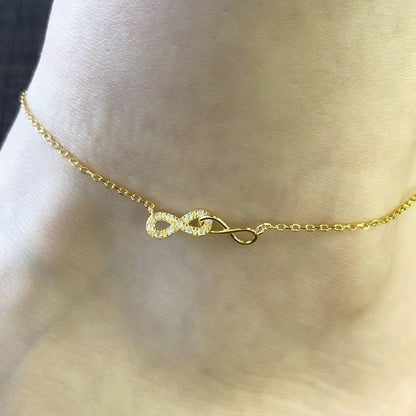 Sterling Silver Gold Plated CZ Infinity Anklet