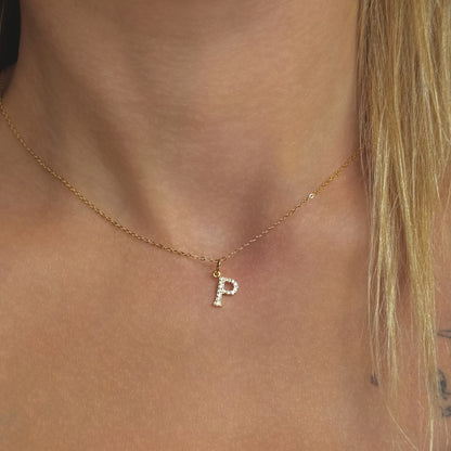 Sterling Silver Gold Plated CZ Letter Necklace