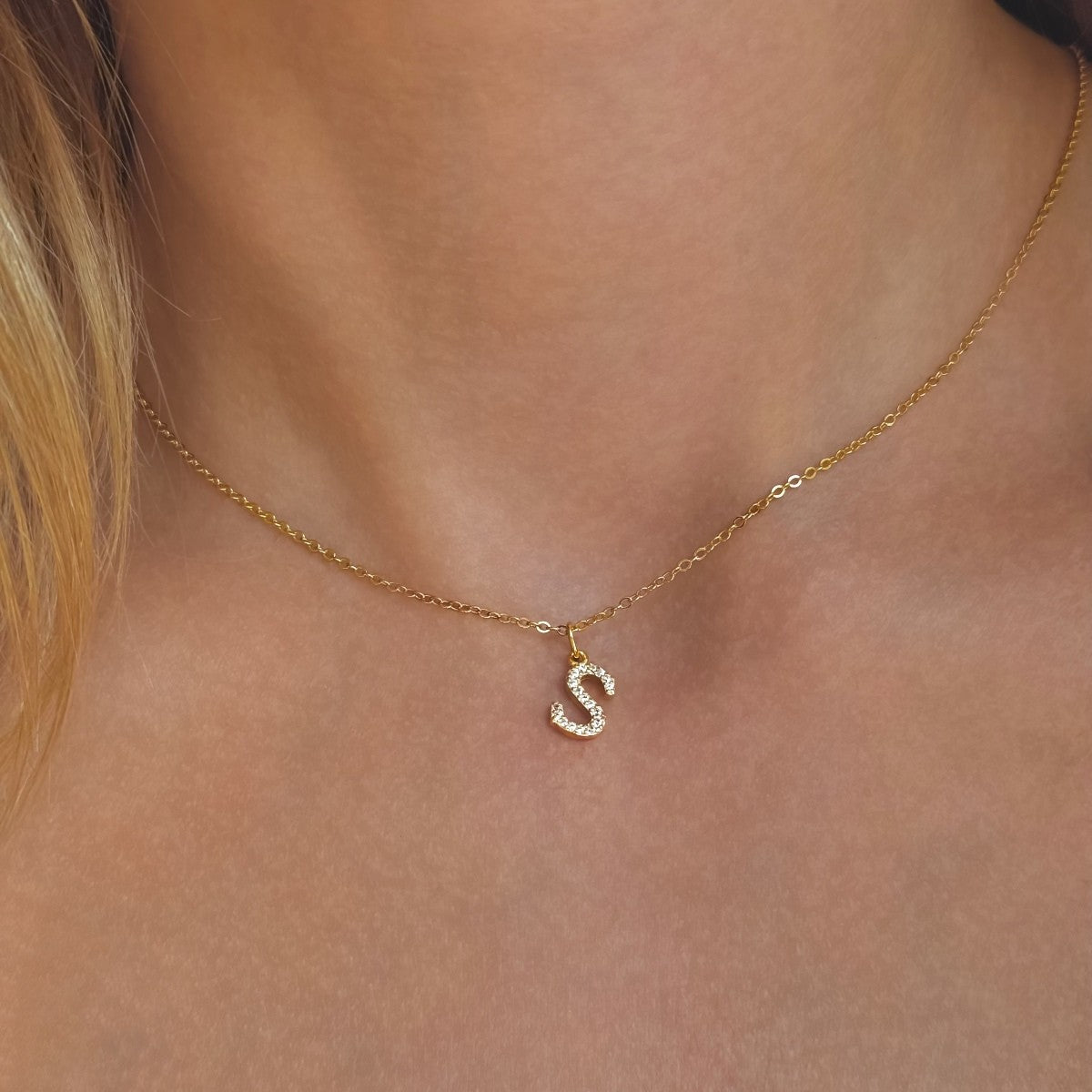 Sterling Silver Gold Plated CZ Letter Necklace