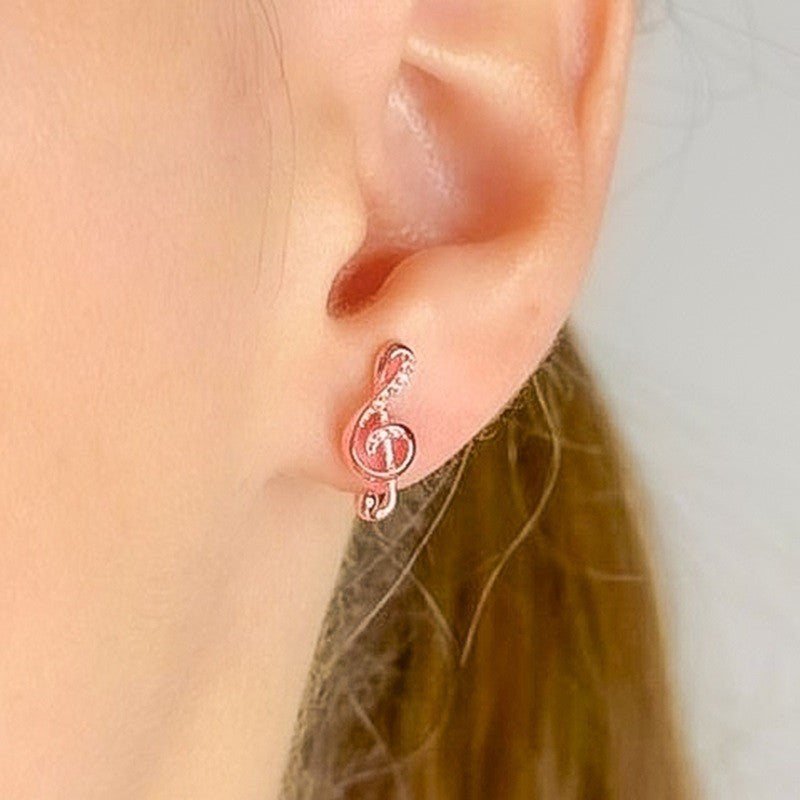 Scandinavian Silver Rose Gold Plated Treble Clef Studs