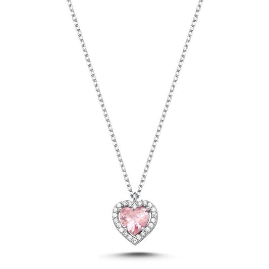 Sterling Silver Rhodium Plated CZ Heart Necklace