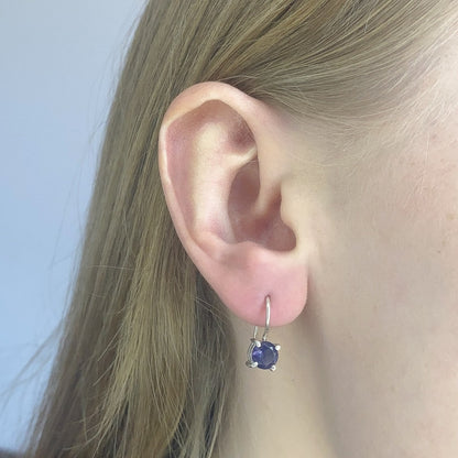 Sterling Silver Round Iolite Drop Earrings