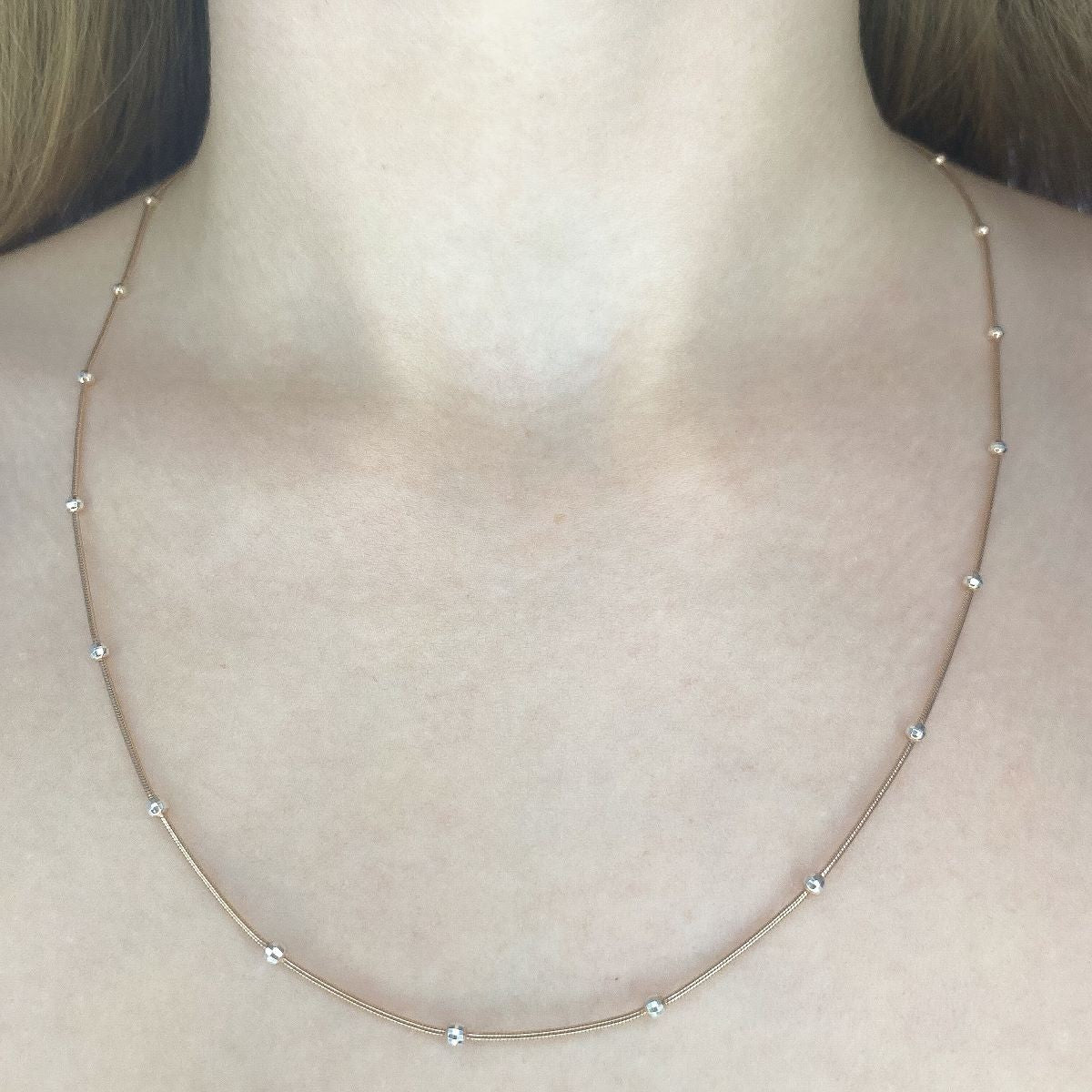 Sterling Silver Rose Gold Plated Beaded Necklace