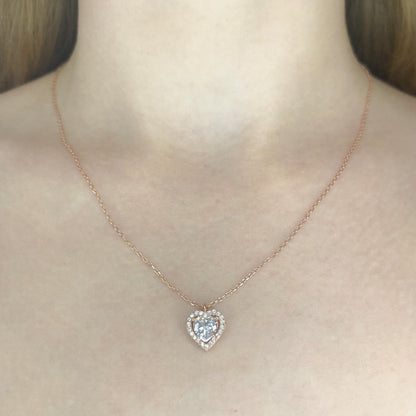 Sterling Silver Rose Gold Plated CZ Heart Necklace