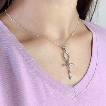 Sterling Silver Amethyst Cross Pendant Necklace