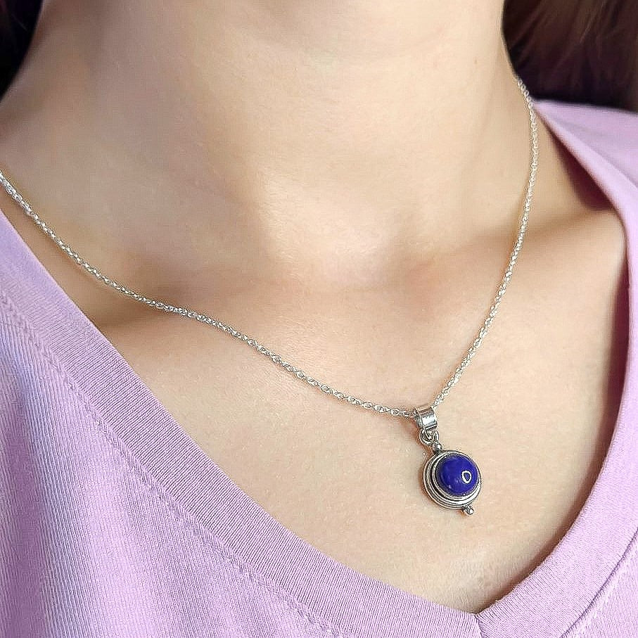 Sterling Silver Round Lazurite Pendant Necklace