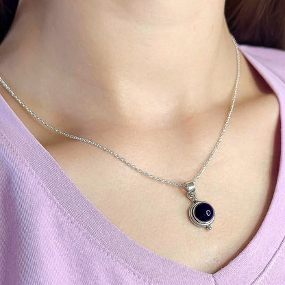 Sterling Silver Round Black Onyx Pendant Necklace