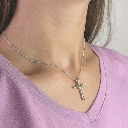 Sterling Silver Peridot Cross Pendant Necklace