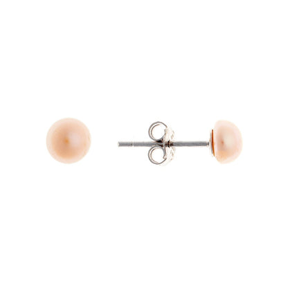 Sterling Silver Rhodium Plated Peach Pearl Studs