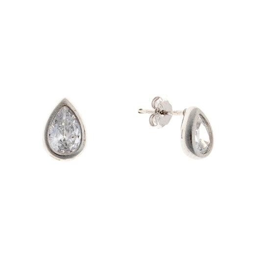 Sterling Silver Rhodium Plated Drop Shaped CZ Studs