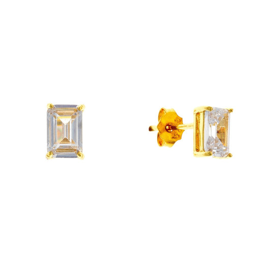 Sterling Silver Gold Plated Rectangular CZ Studs