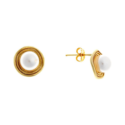 Sterling Silver Gold Plated Pearl Imitation Studs