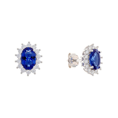 Sterling Silver Rhodium Plated CZ Cluster Studs