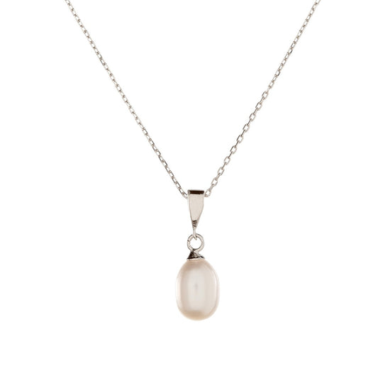 Sterling Silver Rhodium Plated Pearl Pendant Necklace