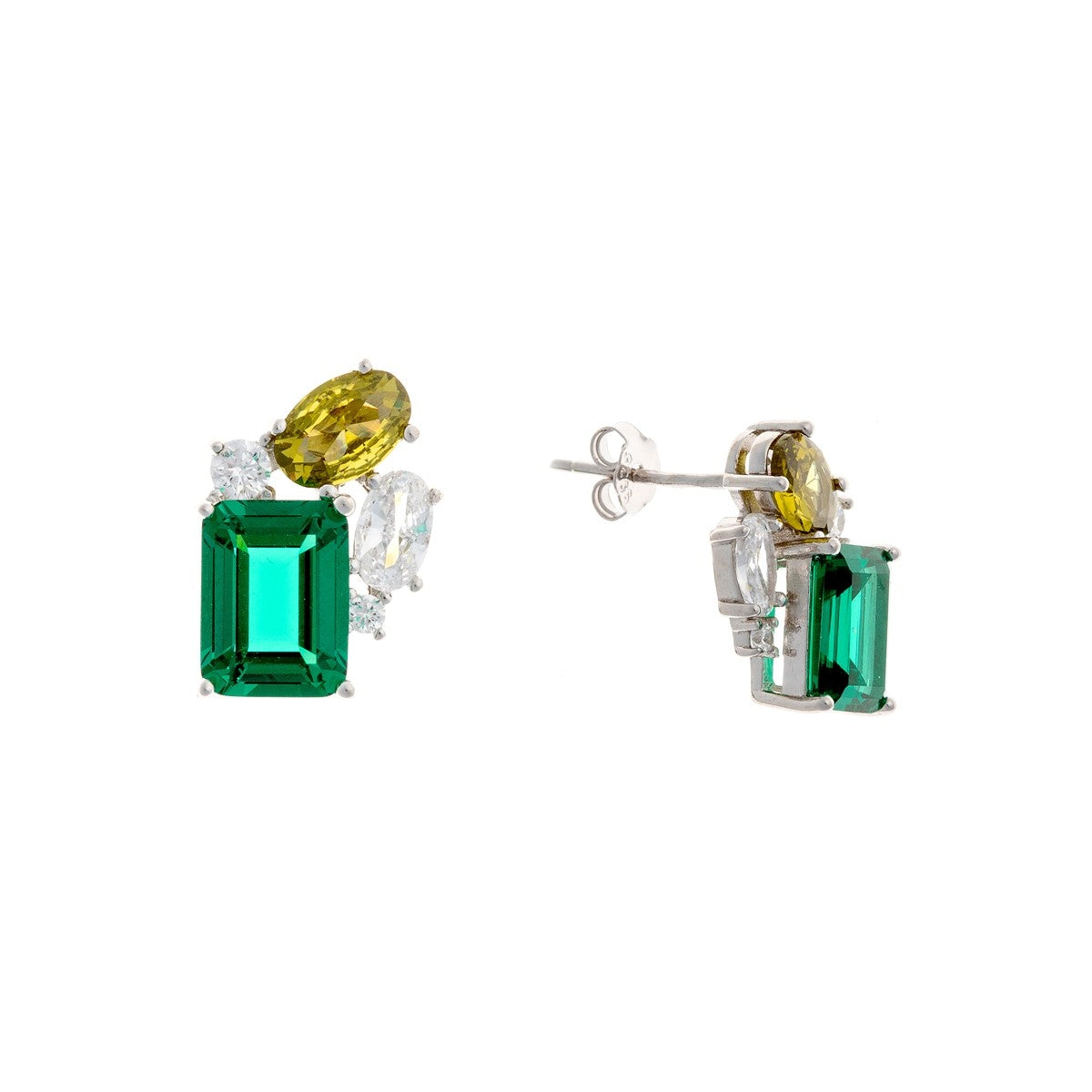 Sterling Silver Rhodium Plated CZ Cluster Studs