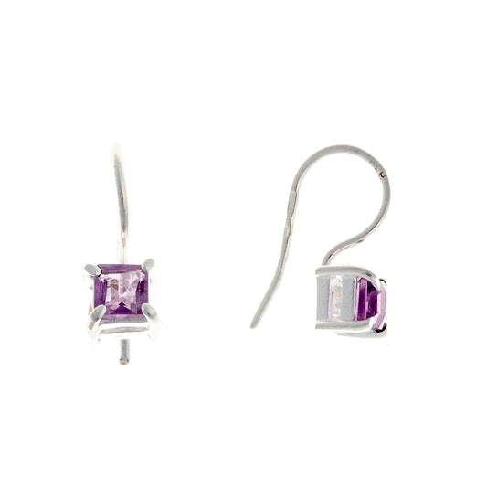 Sterling Silver Square Amethyst Drop Earrings