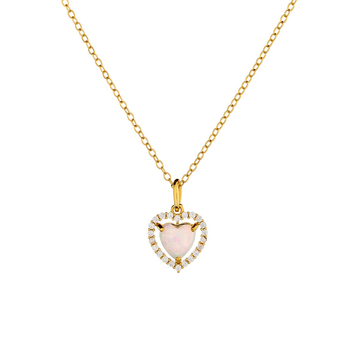 Sterling Silver Gold Plated Opal Heart Necklace