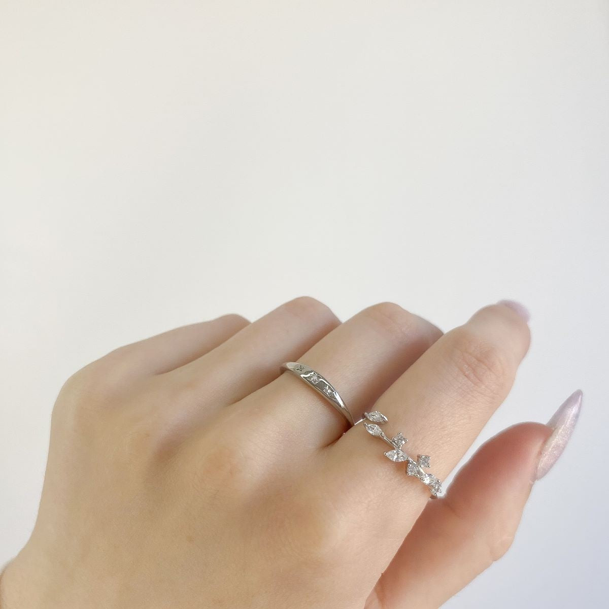 Sterling Silver Rhodium Plated CZ Leaf Ring