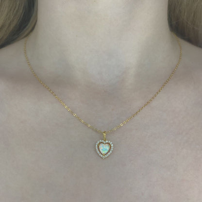 Sterling Silver Gold Plated Opal Heart Necklace