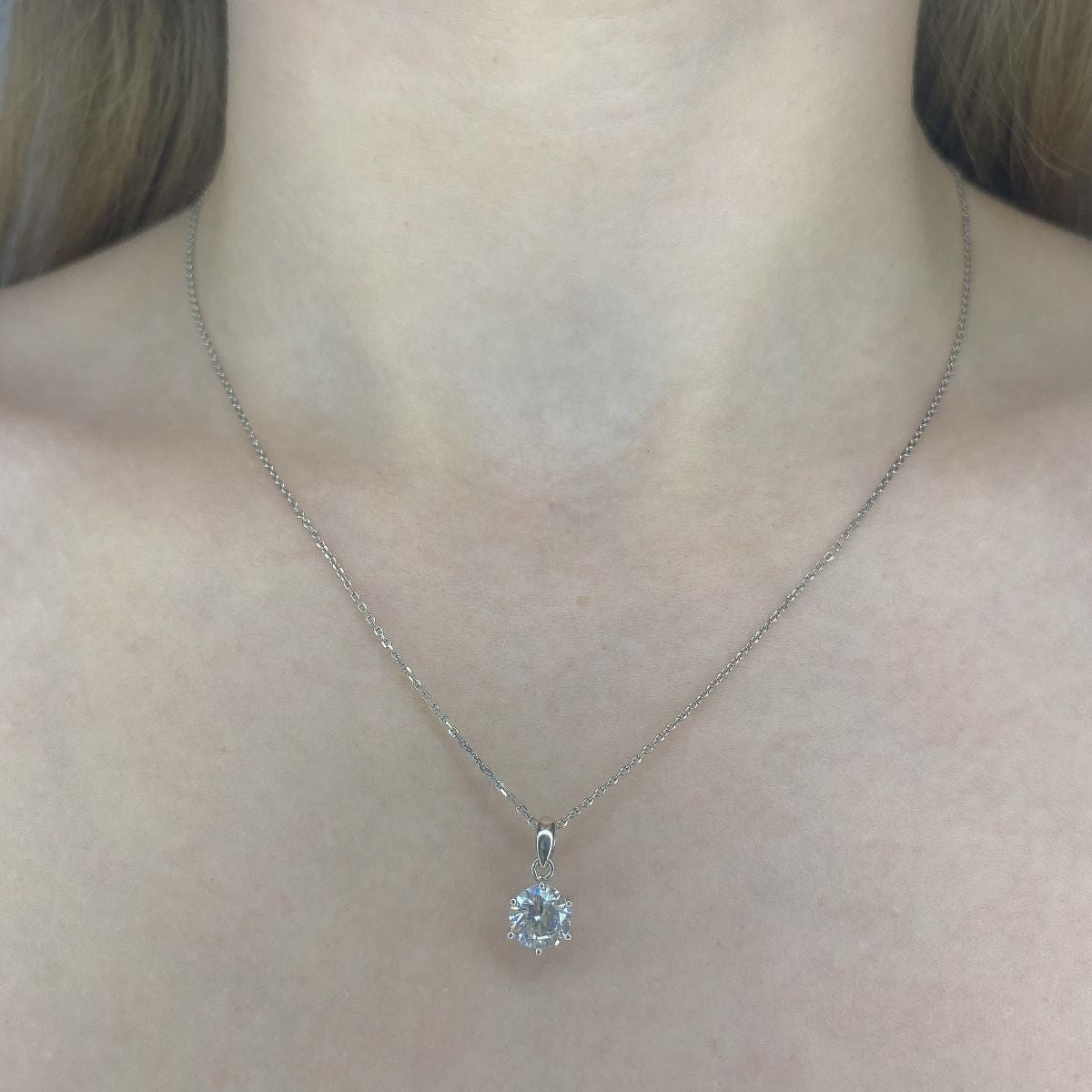 Sterling Silver Rhodium Plated Round CZ Necklace