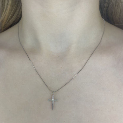 Sterling Silver Rhodium Plated Cross Pendant Necklace