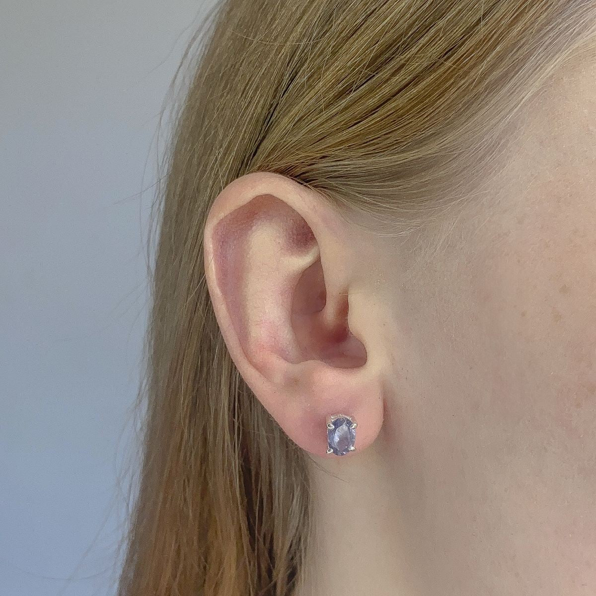 Sterling Silver Oval Iolite Studs