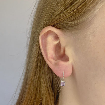 Sterling Silver Square Amethyst Drop Earrings