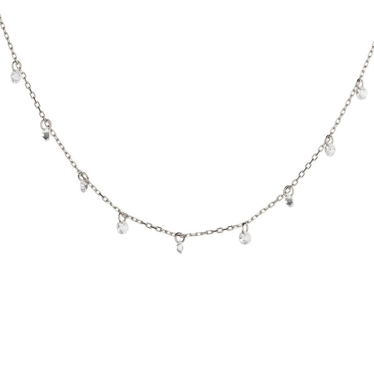 Sterling Silver Rhodium Plated CZ Crystal Necklace