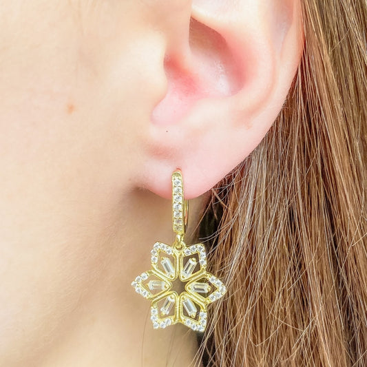 Sterling Silver Gold Plated CZ English Lock Earrings