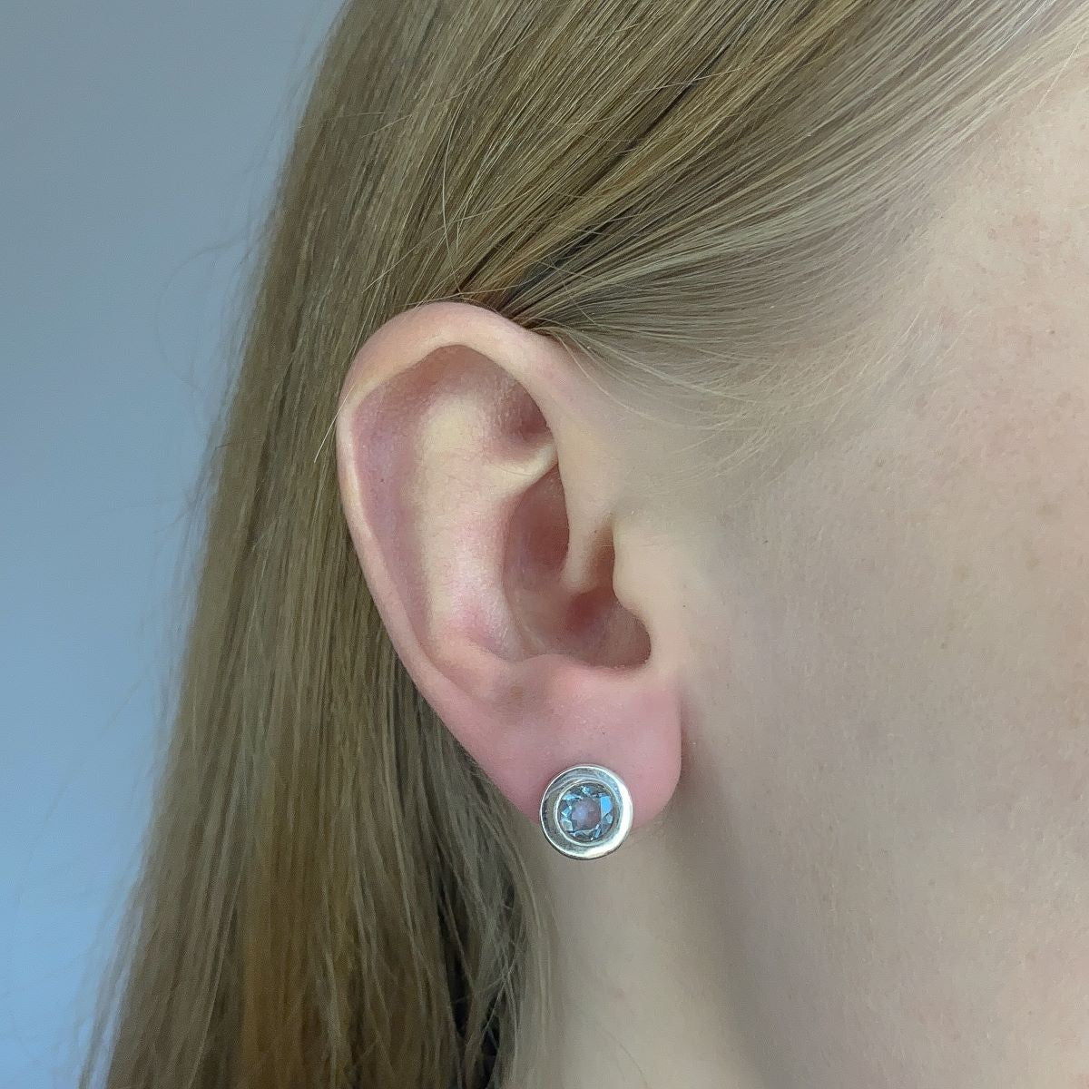 Sterling Silver Round Blue Topaz Studs