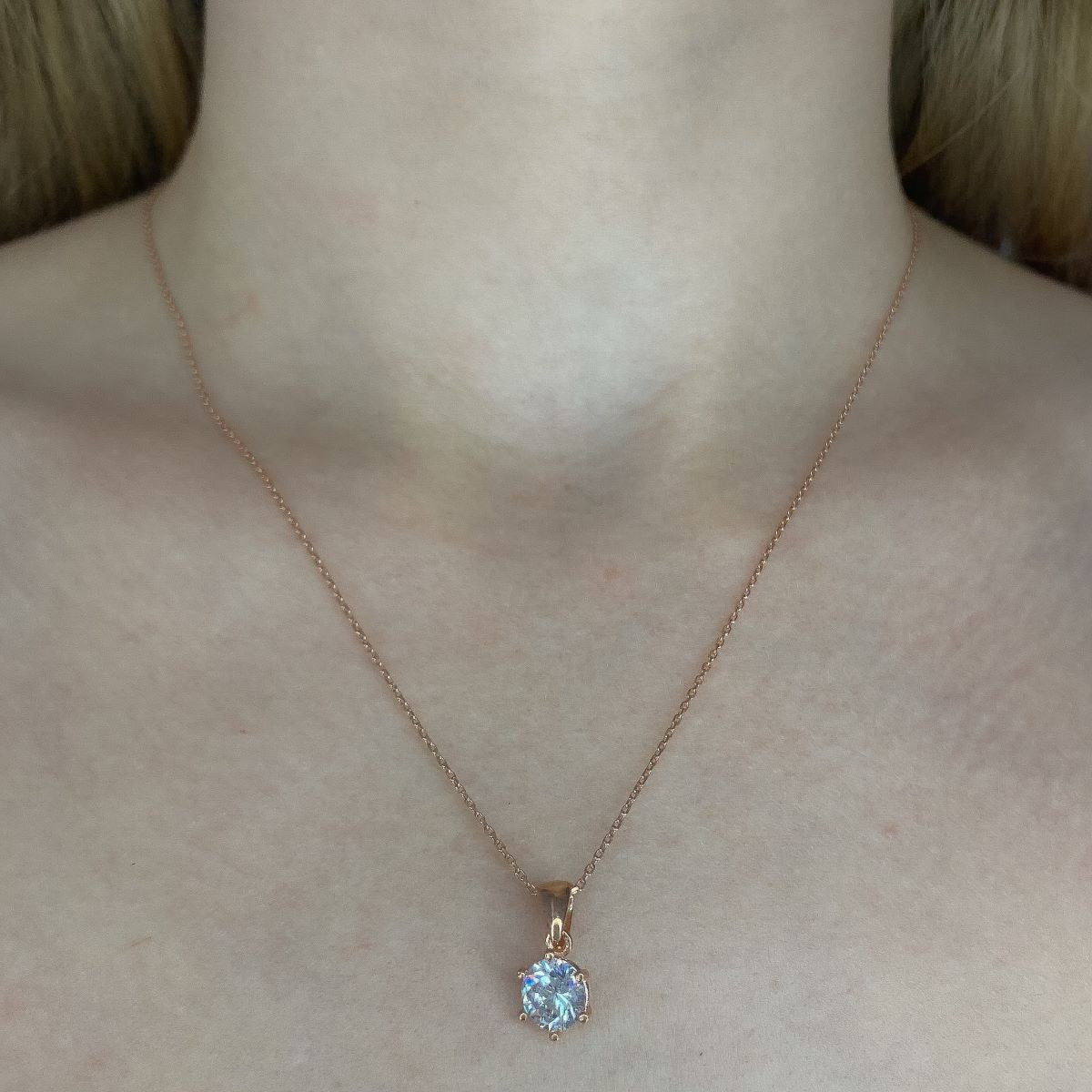 Sterling Silver Rose Gold Plated CZ Crystal Necklace