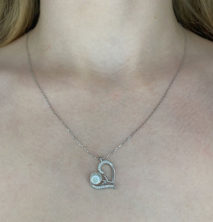 Sterling Silver Rhodium Plated Heart Necklace