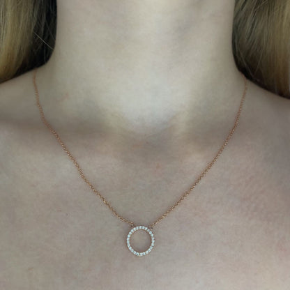 Sterling Silver Rose Gold Plated CZ Circle Necklace