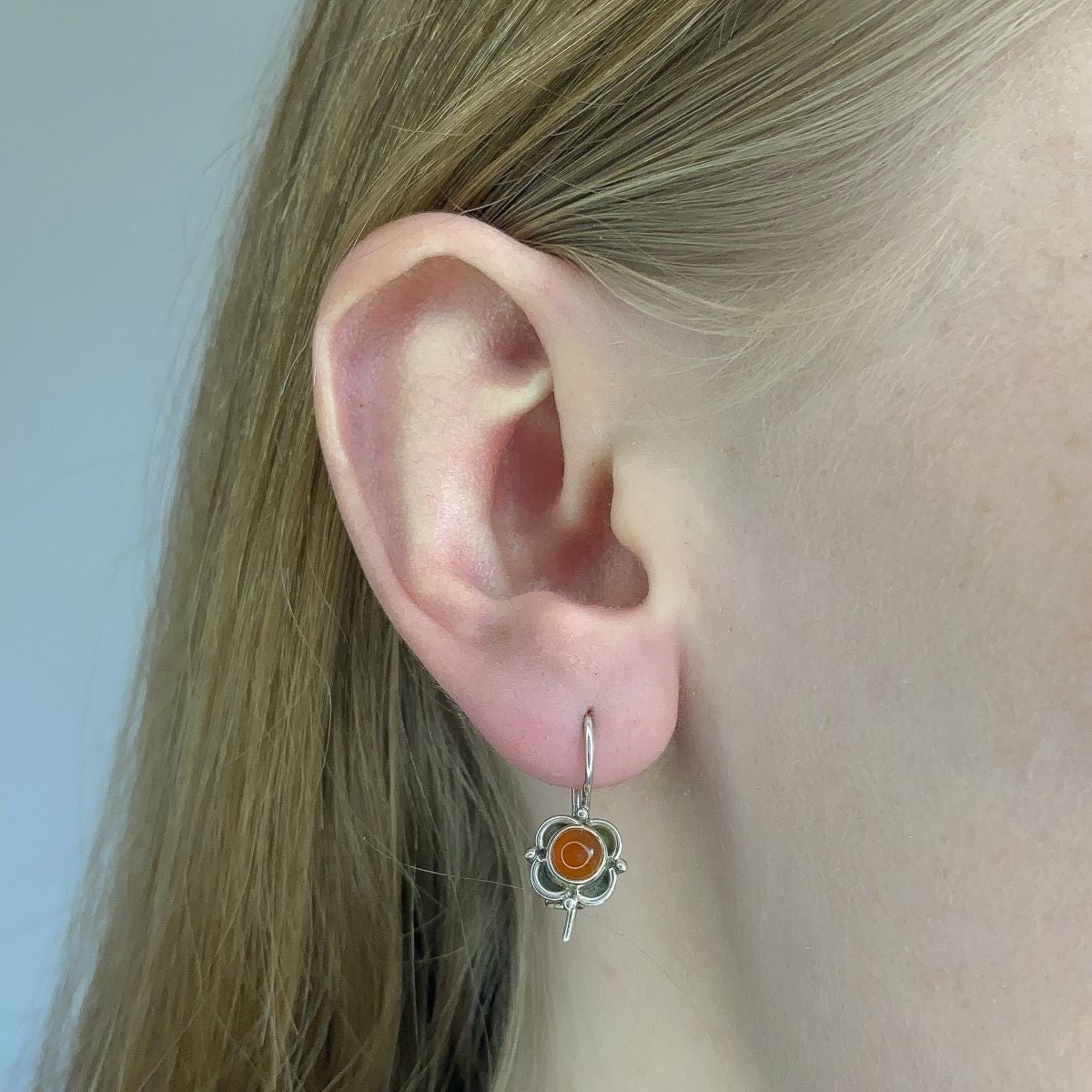 Sterling Silver Carnelian Flower Studs