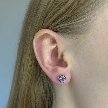 Sterling Silver Round Amethyst Studs