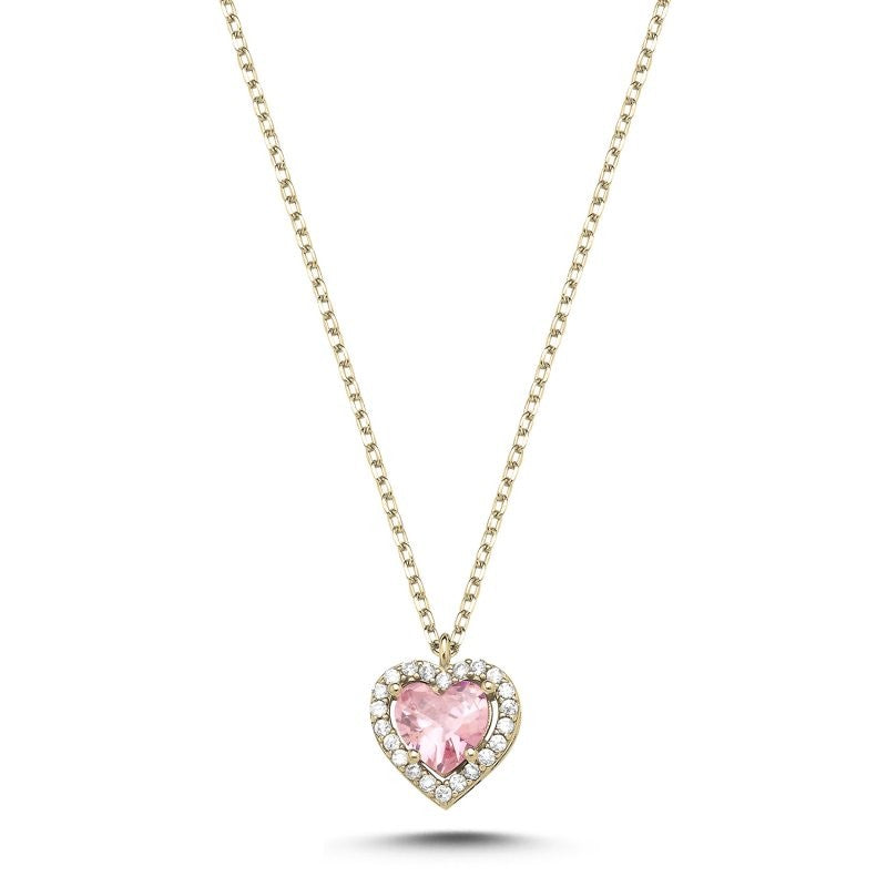 Sterling Silver Gold Plated CZ Heart Pendant Necklace