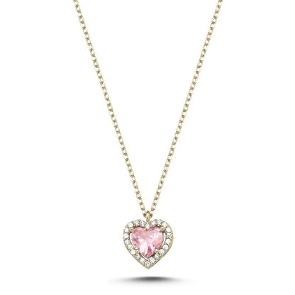 Sterling Silver Gold Plated CZ Heart Pendant Necklace