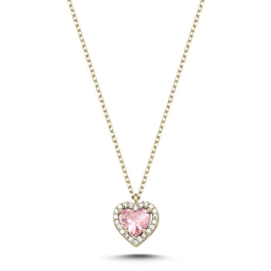 Sterling Silver Gold Plated CZ Heart Pendant Necklace