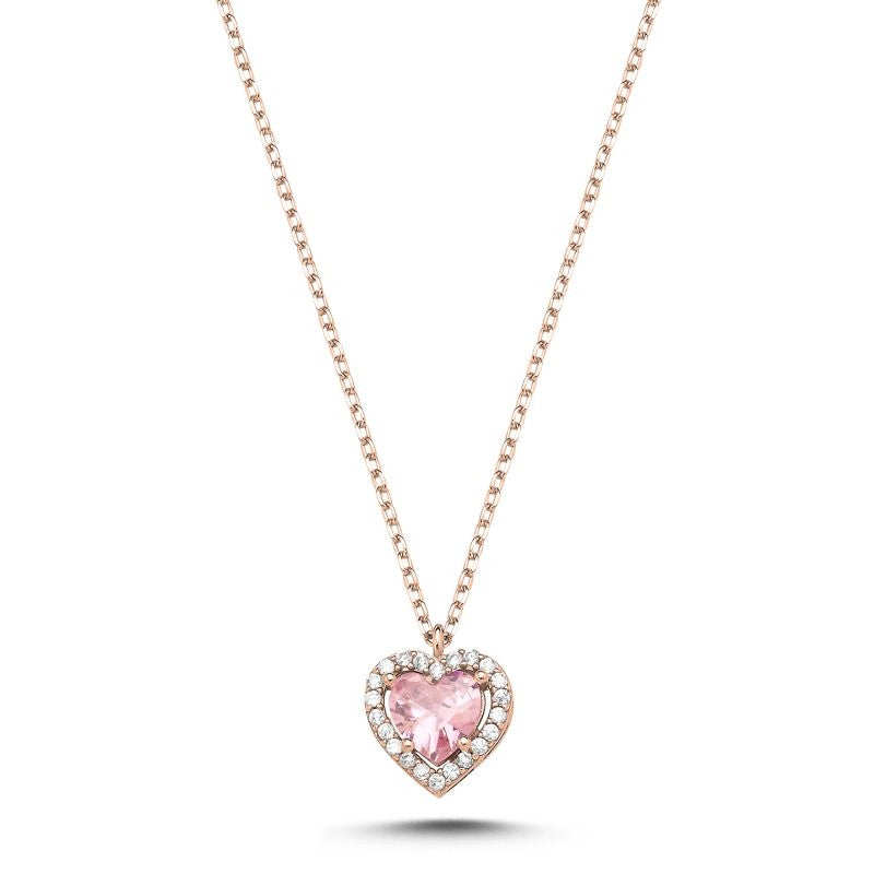 Sterling Silver Rose Gold Plated CZ Heart Necklace