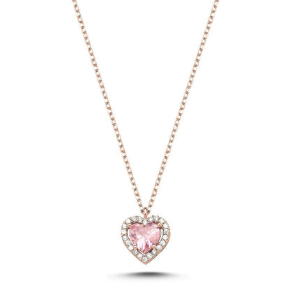 Sterling Silver Rose Gold Plated CZ Heart Necklace