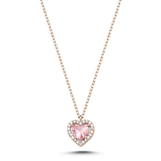 Sterling Silver Rose Gold Plated CZ Heart Necklace