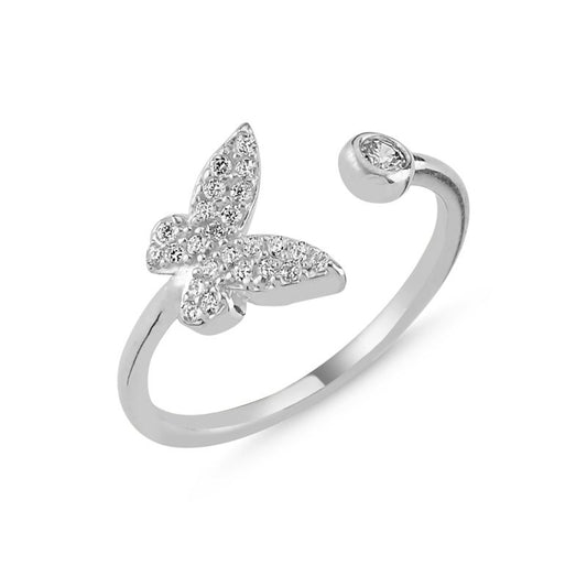 Sterling Silver Rhodium Plated CZ Butterfly Ring