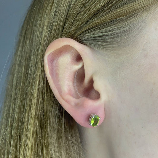 Sterling Silver Oval Peridot Studs