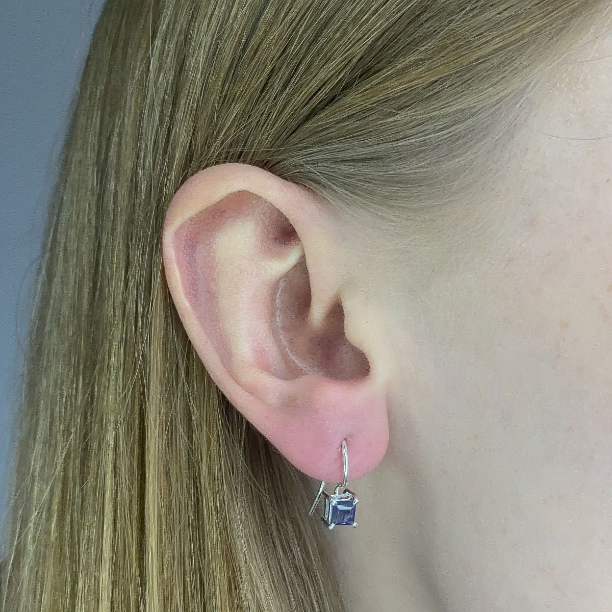 Sterling Silver Square Iolite Drop Earrings